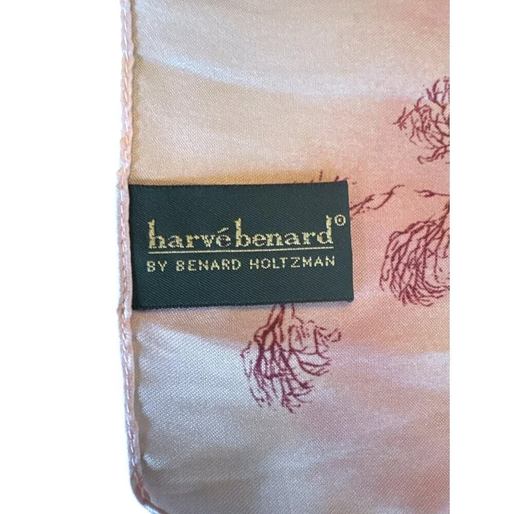 Harvé‎ Benard Pink & Burgundy Floral Square Scarf 100% Polyester Made In Italy
